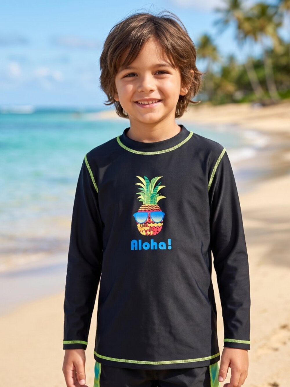 NWT | Phibee Black Pineapple "Aloha!" Graphic Swim Shirt | Rash Guard | 6